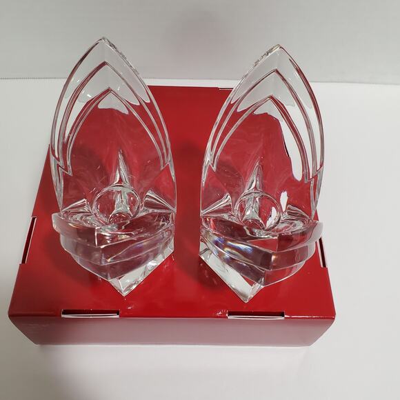 Mikasa Candle Holders Pair Taper Lead Crystal Art Deco Style 1990s Tulip Germany - Picture 4 of 16